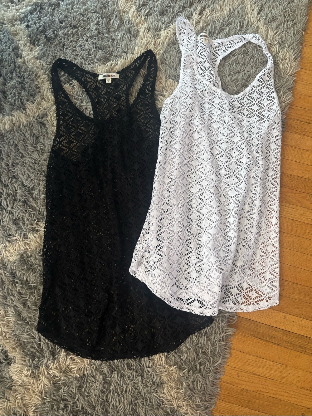Lace Crochet Racerback Swim Coverup - Black & White